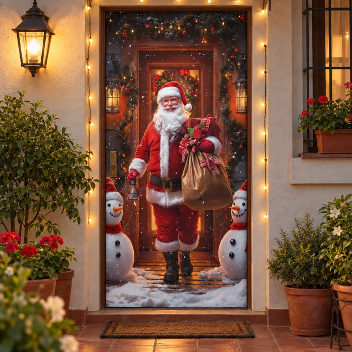 Forro navideño para puerta – Funda elástica decorativa